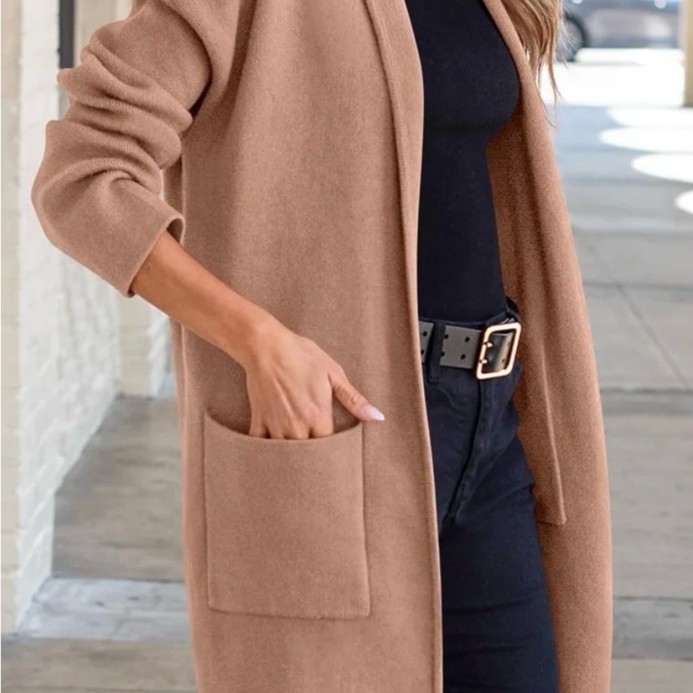 Elegant Tan Open Front Cardigan - Picture 3 of 5